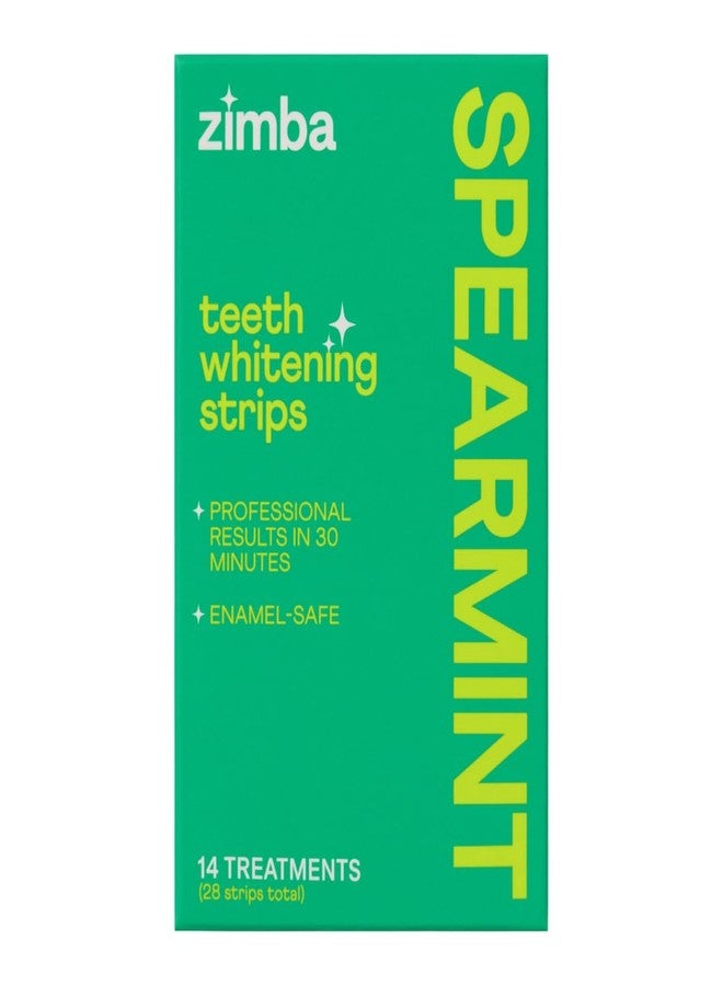 Zimba Spearmint Flavored Teeth Whitening Strips | Vegan, Enamel Safe Hydrogen Peroxide Teeth Whitener for Coffee, Wine, Tobacco, and Other Stains | 14 Day Treatment | Spearmint - Image 1